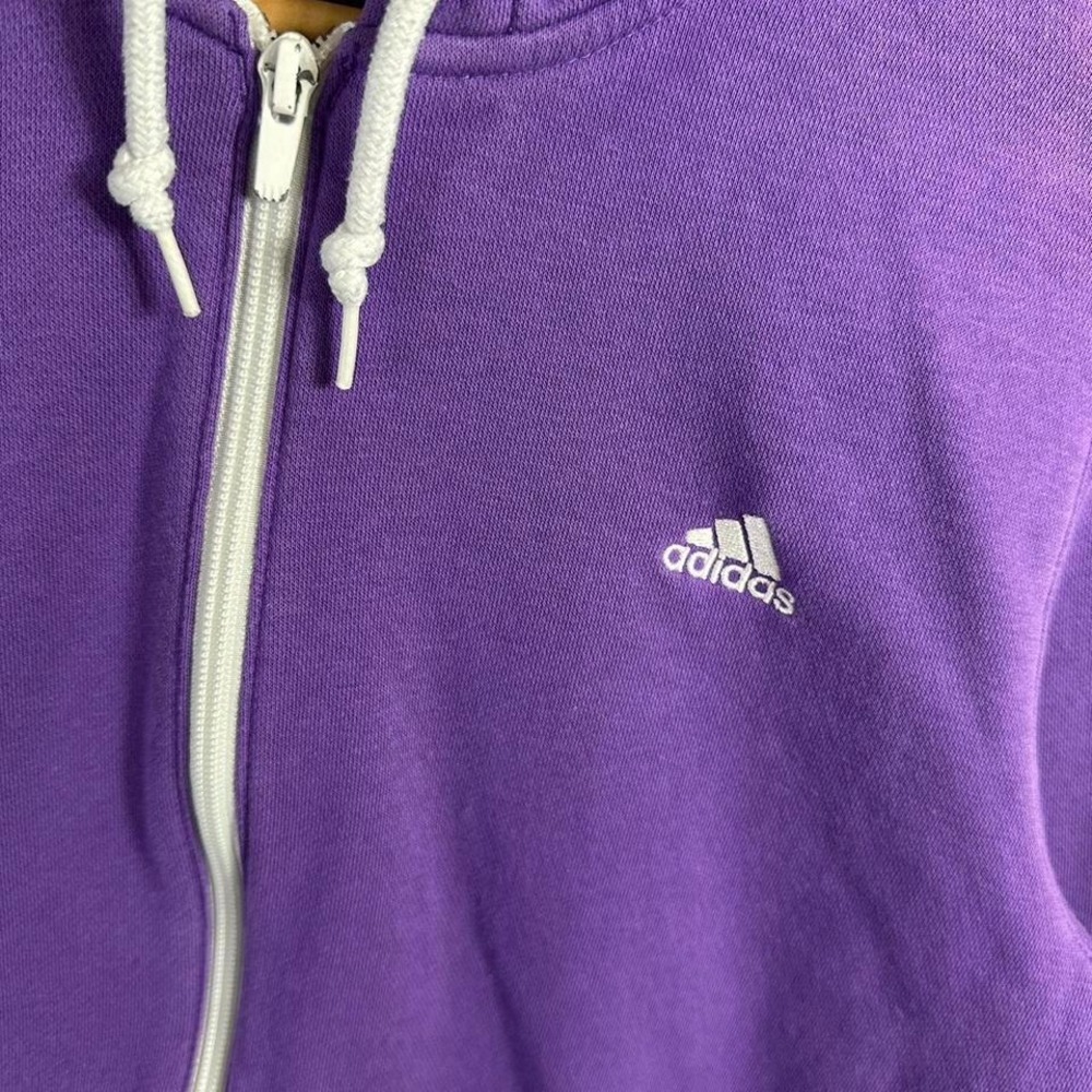 Adidas Jacket Hoodie Large Women's Full Zip Purple Embroidered Logo Activewear - Picture 4 of 7